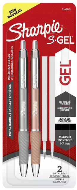 Gelschrijver Sharpie S-gel medium metal assorti blister à 2 stuks en 2 vullingen