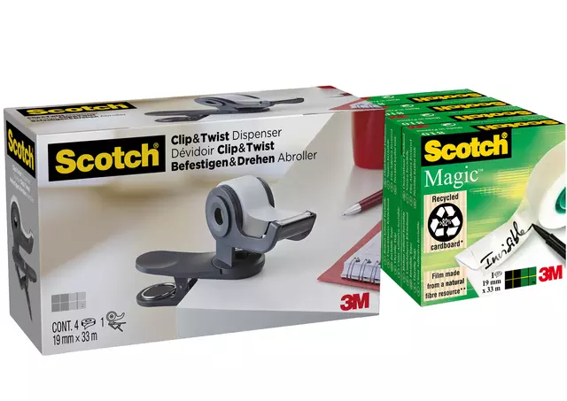 Een Plakbandhouder Scotch Clip C19 dg + 4rol tape koop je bij All Office Kuipers BV