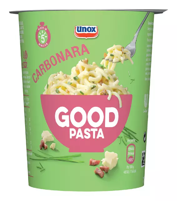 Een Good Pasta Unox spaghetti carbonara cup koop je bij Kantoorboekhandel Van Atten