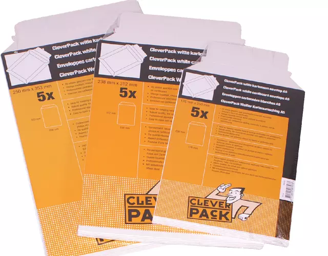 Een Envelop CleverPack karton A4 240x315mm wit pak à 5 stuks koop je bij De Joma BV