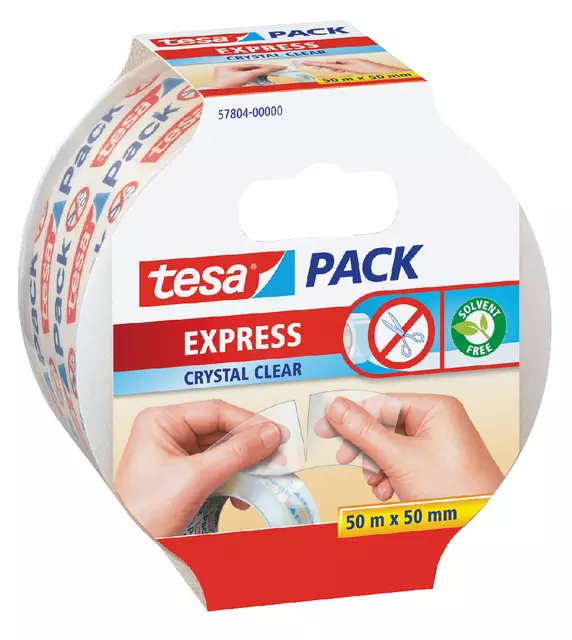 Verpakkingstape tesapack® Express Crystal Clear 50mx50mm handscheurbaar transparant