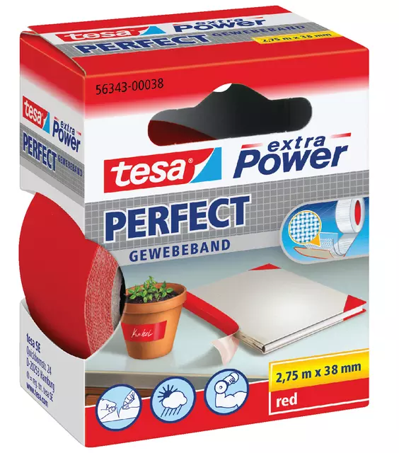 Een Textieltape tesa Perfect 2.75mx38mm rood koop je bij VDP Office