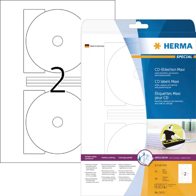 Een Etiket HERMA 5115 CD 116mm wit 50 stuks koop je bij Sysdicom BV