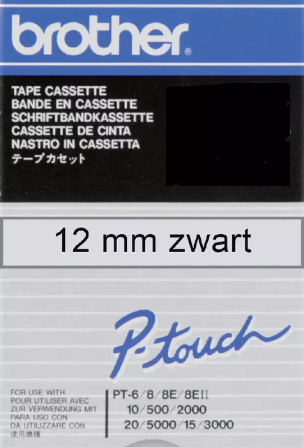 Een Labeltape Brother P-touch TC-101 12mm zwart op transparant koop je bij De Joma BV