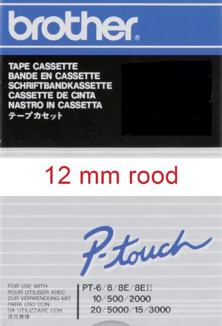 Een Labeltape Brother P-touch TC-202 12mm rood op wit koop je bij Schellen Boek- en Kantoorboekhandel