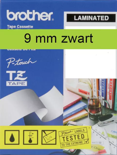 Een Labeltape Brother P-touch TZE-721 9mm zwart op groen koop je bij Schellen Boek- en Kantoorboekhandel