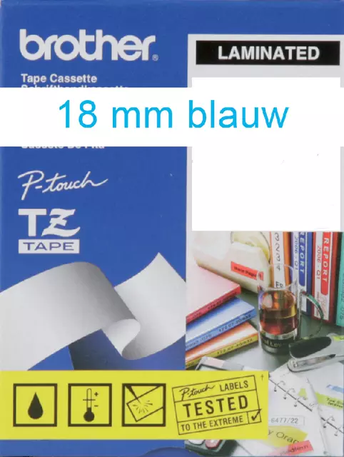 Een Labeltape Brother P-touch TZE-243 18mm blauw op wit koop je bij Schellen Boek- en Kantoorboekhandel