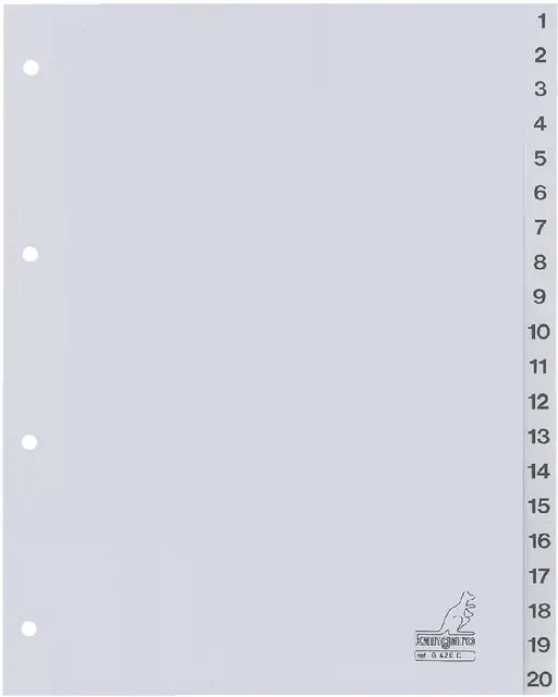 Een Tabbladen Kangaro 4-gaats G420C 1-20 genummerd grijs PP koop je bij van Kerkvoorde & Hollander B.V.