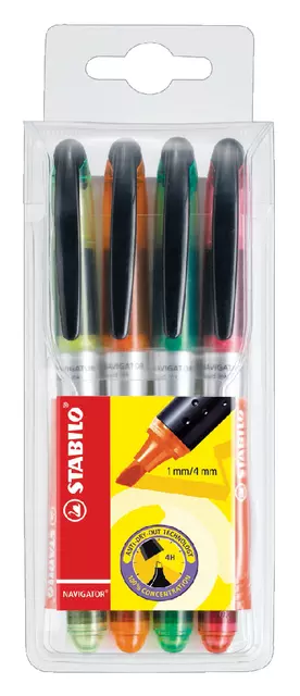 Een Markeerstift STABILO Navigator 545/4 assorti etui à 4 stuks koop je bij De Joma BV