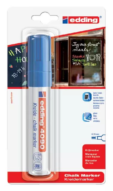 Een Krijtstift edding 4090 window schuin 4-15mm blauw blister à 1 stuk koop je bij Schellen Boek- en Kantoorboekhandel