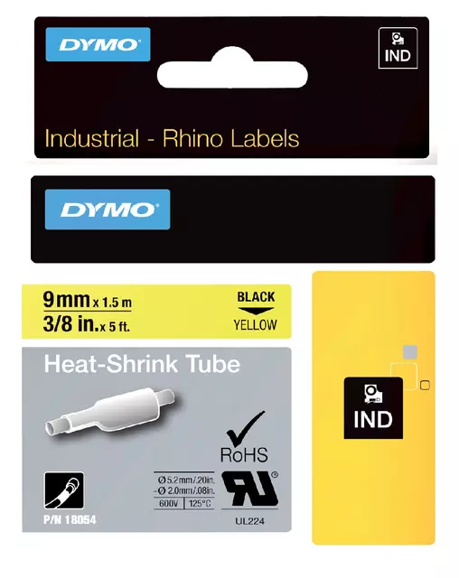 Een Labeltape Dymo Rhino industrieel krimpkous 9mm gl koop je bij All Office Kuipers BV