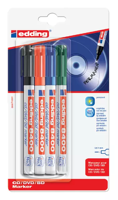 Een Cd marker edding 8400 rond 0.5-1.0mm assorti blister à 4 stuks koop je bij BeteS