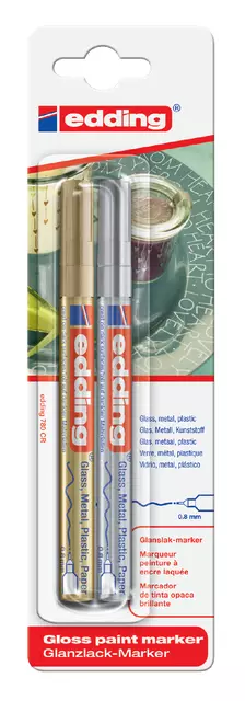 Een Viltstift edding 780 lakmarker rond 0.8mm goud en zilver blister à 2 stuks koop je bij Clippz! Office Supplies