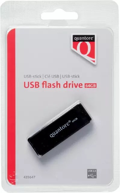 Een USB-stick 2.0 Quantore 64GB koop je bij De Joma BV