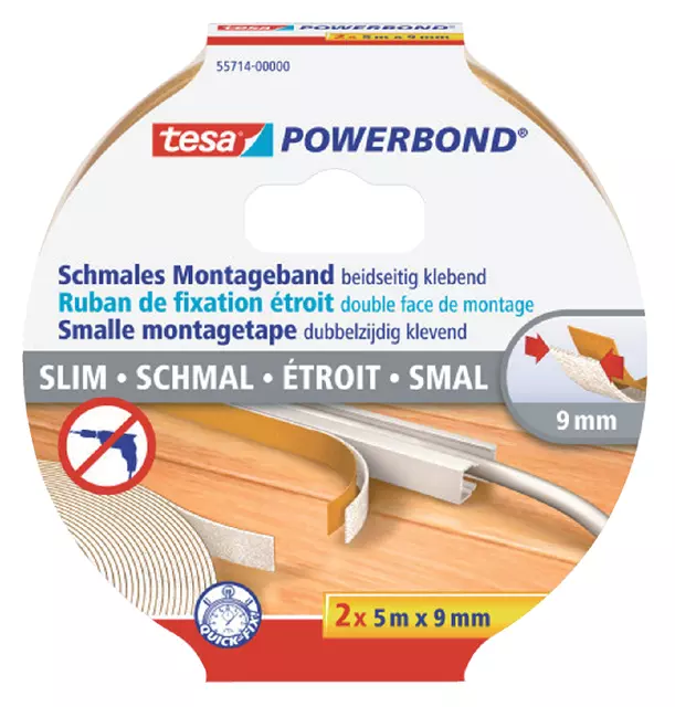 Dubbelzijdige montagetape tesa® Powerbond Small 5mx9mm wit 2 rollen