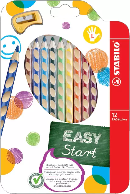 Een Kleurpotloden STABILO 331 Easycolors linkshandig inclusief puntenslijper assorti etui à 12 stuks koop je bij De Joma BV