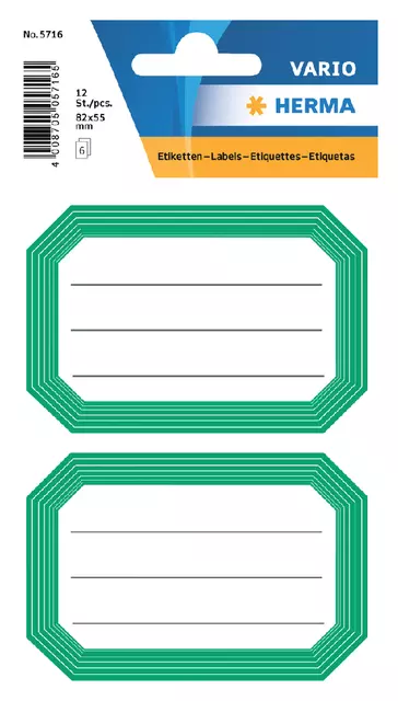 Een Etiket HERMA 5716 82x55mm schrift groene rand 12stuks koop je bij De Joma BV