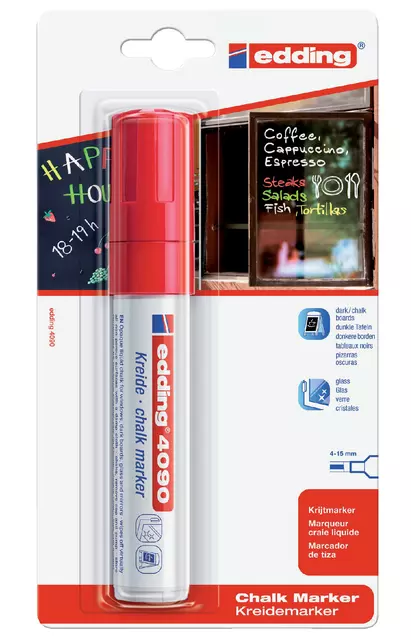 Een Krijtstift edding 4090 window blok 4-15mm rood koop je bij All Office Kuipers BV