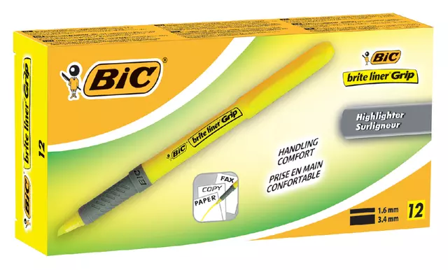 Een Markeerstift Bic brite liner grip geel koop je bij All Office Kuipers BV