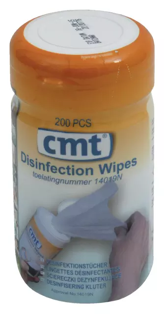 Een Desinfectiedoekjes CMT pot à 200 stuks koop je bij All Office Kuipers BV