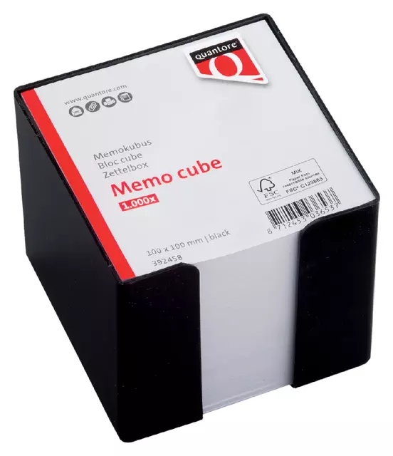 Een Memokubus Quantore 10x10x9cm zwart met 900vel koop je bij De Joma BV