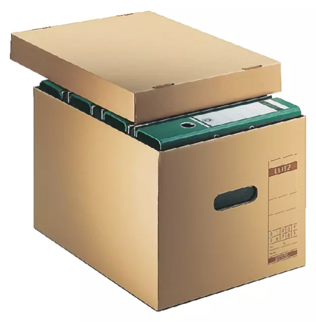 Een Archief- en transportdoos met deksel Leitz Premium 335x280x440mm natuurbruin koop je bij De Joma BV