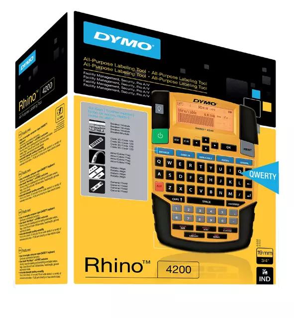 Een Labelprinter Dymo Rhino 4200 industrieel azerty 19mm geel koop je bij Schellen Boek- en Kantoorboekhandel
