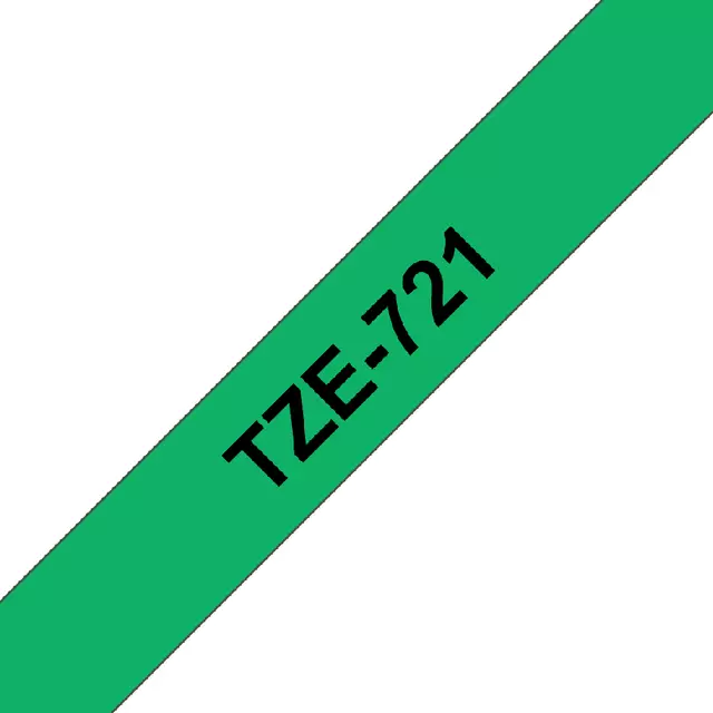 Een Labeltape Brother P-touch TZE-721 9mm zwart op groen koop je bij De Joma BV