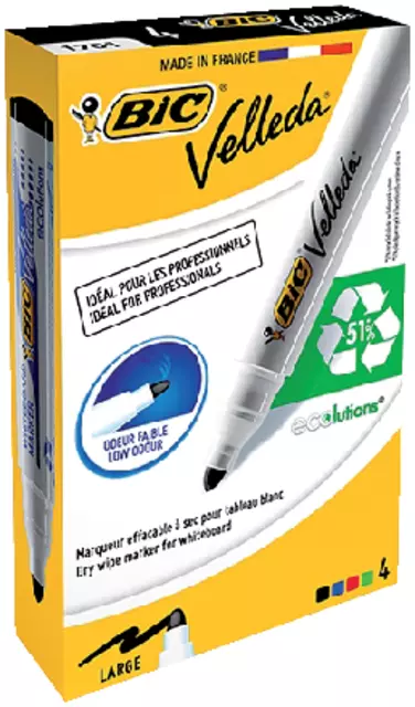 Een Viltstift Bic Velleda 1701 whiteboard rond large assorti doos à 4 stuks koop je bij QuickOffice BV