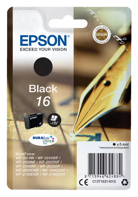 Een Inktcartridge Epson 16 T1621 zwart koop je bij Company Supplies