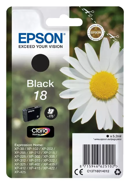 Een Inktcartridge Epson 18 T1801 zwart koop je bij All Office Kuipers BV