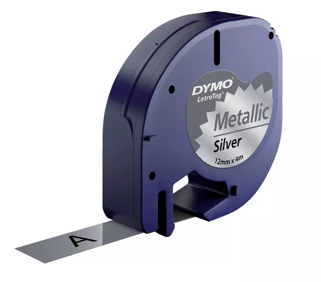 Een Labeltape Dymo letratag 91208 12mmx4m metallic zwart op zilver koop je bij Sysdicom BV