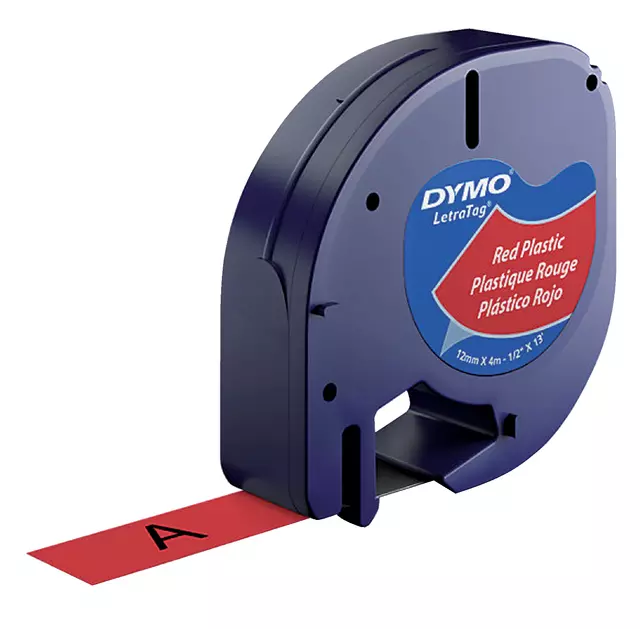 Een Labeltape Dymo LetraTag plastic 12mm rood koop je bij All Office Kuipers BV