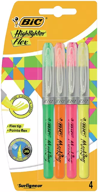 Een Markeerstift Bic flex assorti blister à 4 stuks koop je bij Clippz! Office Supplies