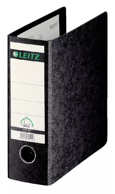 Een Ordner Leitz 1075 180° zonder sleuven en randbeschermers 77mm karton A5 recht zwart koop je bij Schellen Boek- en Kantoorboekhandel