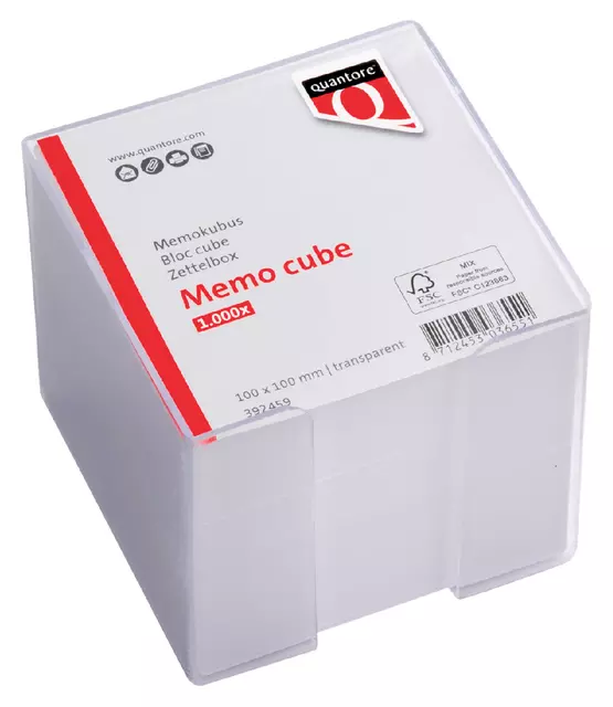 Een Memokubus Quantore 10x10x9cm 900v transparant koop je bij All Office Kuipers BV