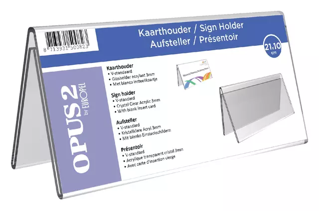 Een Kaarthouder Europel A6 V-standaard 21x10cm acryl koop je bij All Office Kuipers BV