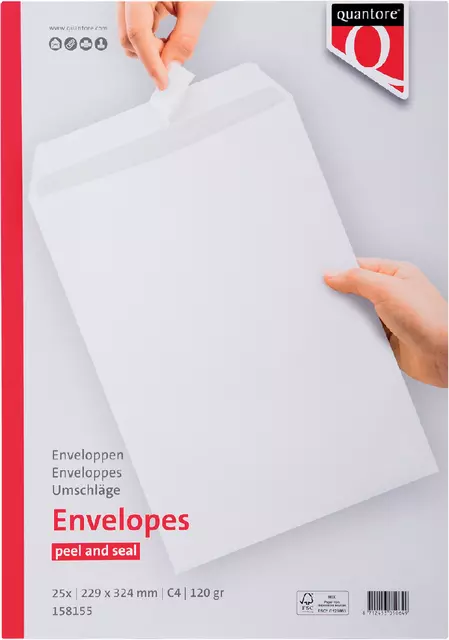 Een Envelop Quantore akte C4 229x324mm zelfklevend wit 25stuks koop je bij QuickOffice BV