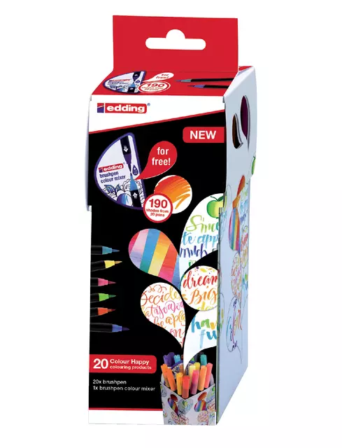 Brushpen edding 1340 Colour Happy assorti blister à 20+1 gratis