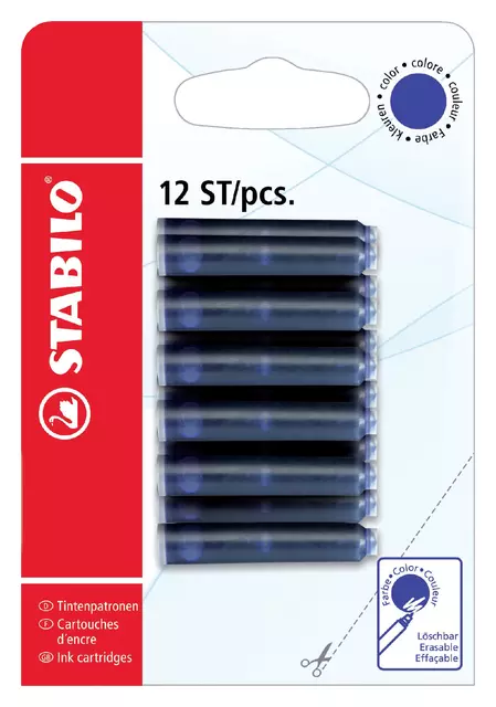 Een Inktpatroon STABILO blauw blister à 12 stuks koop je bij Clippz! Office Supplies