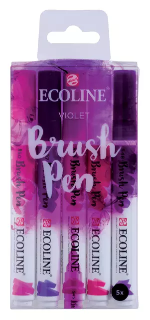 Brushpen Talens Ecoline set-violet blister à 5 stuks ass