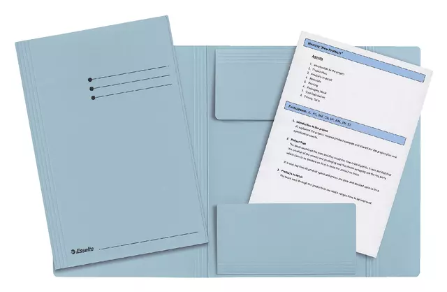Een Dossiermap Esselte folio 3 kleppen manilla 275gr blauw koop je bij De Joma BV