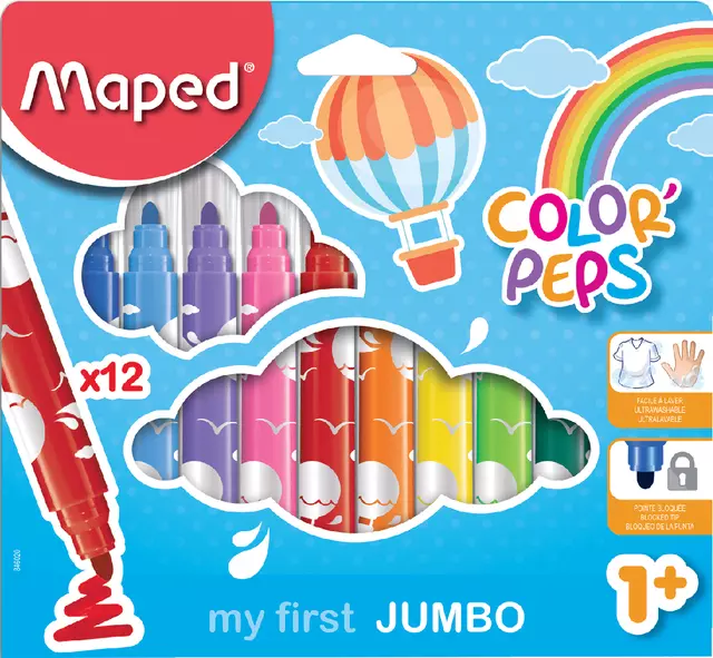 Een Viltstift Maped Color'Peps My First set á 12 kleuren koop je bij De Rijk Kantoorshop