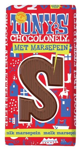 Een Chocoladeletter Tony's Chocolonely melk marsepein S 180gr koop je bij Avoux