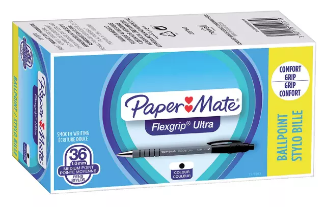 Een Balpen Paper Mate Flexgrip Ultra medium zwart valuepack 30+6 gratis koop je bij Quality Office Supplies