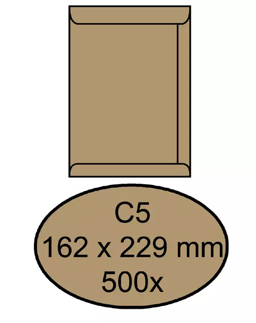 Een Envelop Quantore akte C5 162x229mm bruinkraft 90g/m² 500stuks koop je bij De Joma BV