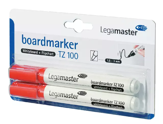 Een Viltstift Legamaster TZ 100 whiteboard rond 1.5-3mm rood blister à 2 stuks koop je bij De Joma BV