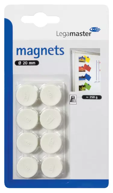 Een MAGNEET LEGAMASTER 20MM 250GR WIT koop je bij "De Waal" Kantoor Efficiency