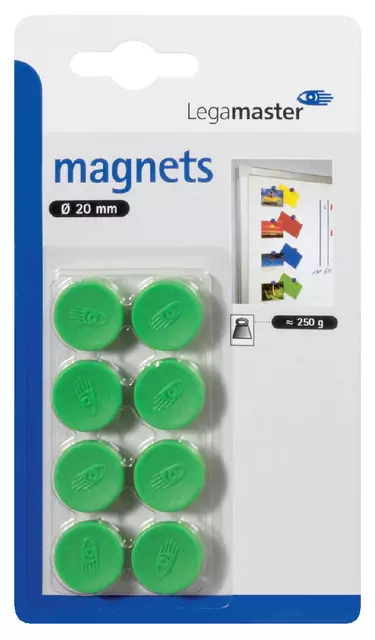 Een Magneet Legamaster 20mm 250gr groen 8stuks koop je bij Sysdicom BV