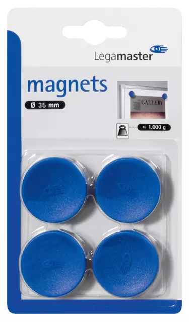 Een Magneet Legamaster 35mm 1000gr blauw 4stuks koop je bij Schellen Boek- en Kantoorboekhandel